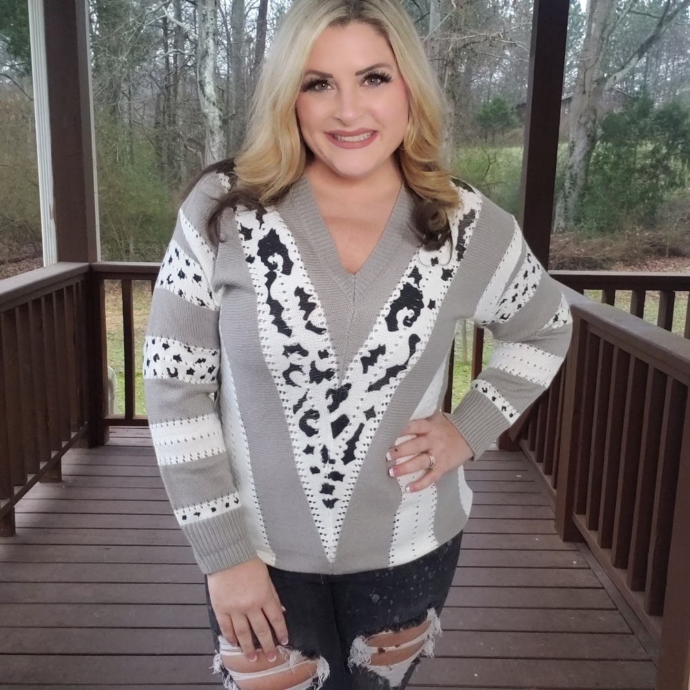 V Neck Animal Print Sweater
